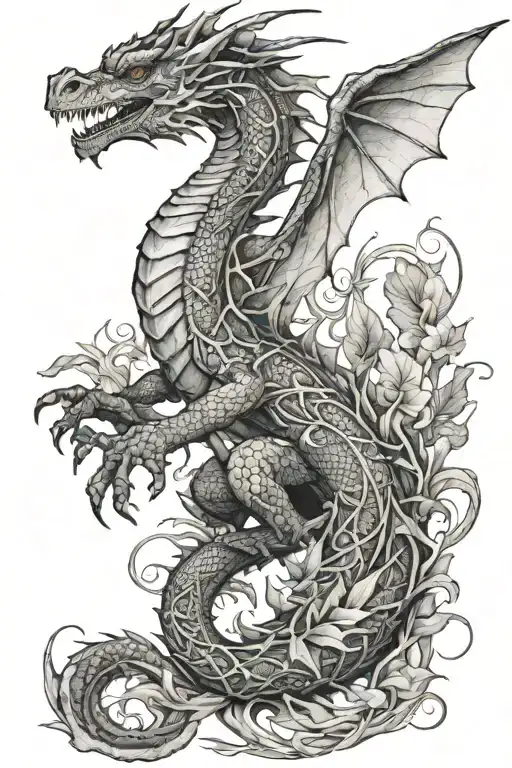 vegetation dragon tattoo design idea
