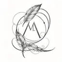 simple minimalist feather infinity symbol with initials "m" and " L" black ink tattoo design idea