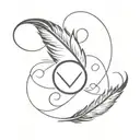 simple minimalist feather infinity symbol with initials "m" and " L" black ink tattoo design idea