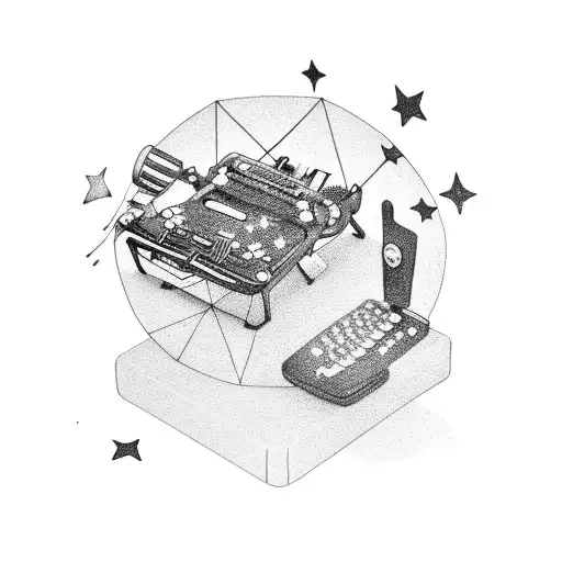 A typewriter with stars coming out as ink tattoo design idea