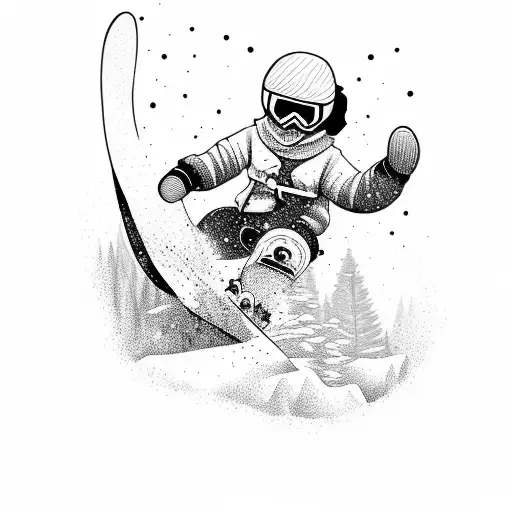 Snowboarding in the mountains tattoo design idea