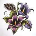 dark calla lily and purple sunflower   tattoo design idea