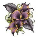 dark calla lily and purple sunflower   tattoo design idea