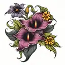 dark calla lily and purple sunflower   tattoo design idea