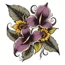 dark calla lily and purple sunflower   tattoo design idea