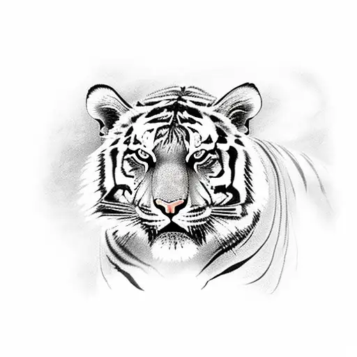 A camping scene with a majestic tiger roaming through the wilderness tattoo design idea