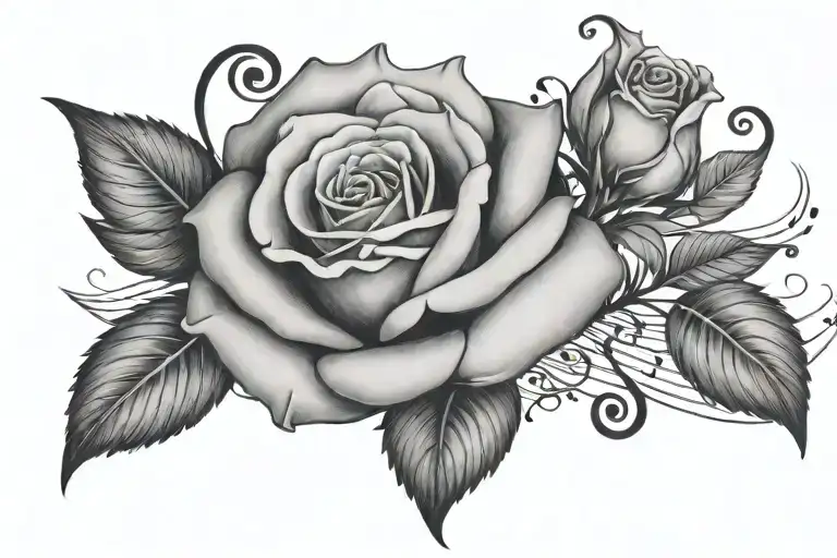 rose with musical notes floating in the air tattoo design idea