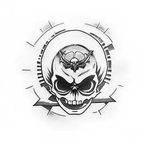 an anime image of the skull featured on Luffy's crossbones, straw hat tattoo design idea
