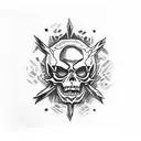 an anime image of the skull featured on Luffy's crossbones, straw hat tattoo design idea