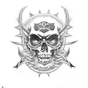 an anime image of the skull featured on Luffy's crossbones, straw hat tattoo design idea