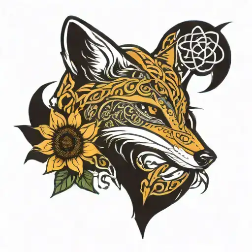 fox, sunflower, celtic knotwork design incorporating tattoo design idea