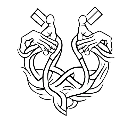 A minimalist tattoo of two hands forming a heart shape with the LGBT flag colors inside tattoo design idea