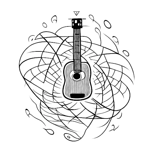 A minimalist tattoo of a guitar with sound waves coming out of it, symbolizing the love for music tattoo design idea