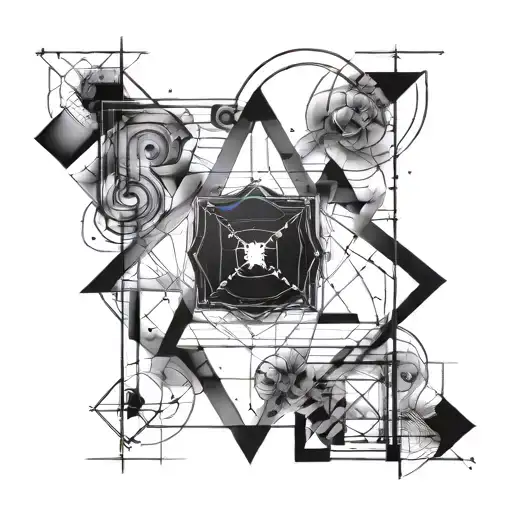 Quantum mechanics inspired design incorporating geometric shapes and equations tattoo design idea