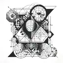 Quantum mechanics inspired design incorporating geometric shapes and equations tattoo design idea