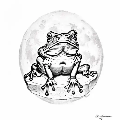 Bullfrog sitting on a weathered stone block with XIII carved in it under a full moon  tattoo design idea