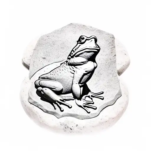 Bullfrog sitting on a weathered stone block with XIII carved in it under a full moon  tattoo design idea