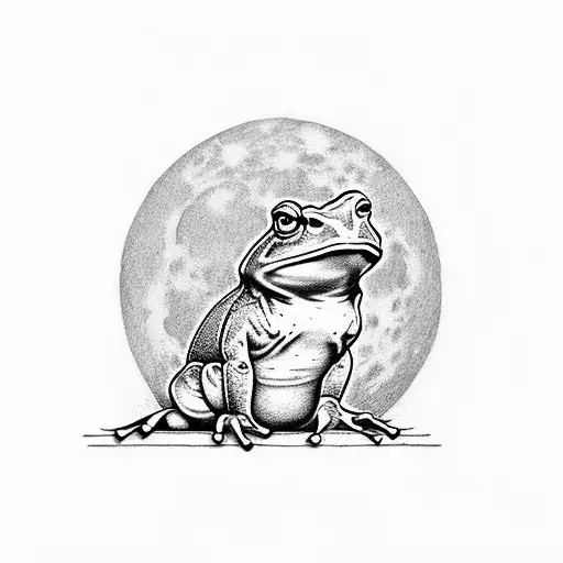 Bullfrog sitting on a weathered stone block with XIII carved in it under a full moon  tattoo design idea