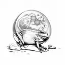 Bullfrog sitting on stone block under a full moon with XIII carved on tattoo design idea