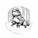 Bullfrog sitting on stone block under a full moon with XIII carved on tattoo design idea
