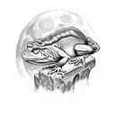 Bullfrog sitting on stone block under a full moon with XIII carved on tattoo design idea