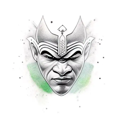 a head which is half lapu lapu warrior and half thai yak tattoo design idea