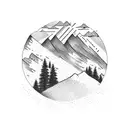 Mountain Scene, Bear, Willow Tree, Ocean tattoo design idea