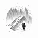 Mountain Scene, Bear, Willow Tree, Ocean tattoo design idea