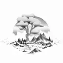 Mountain Scene, Bear, Willow Tree, Ocean tattoo design idea