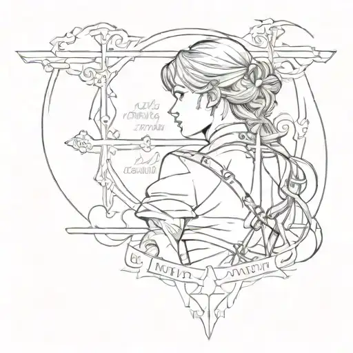 black shadow  looking back with no regrets with a quote with crosses in the background   tattoo design idea