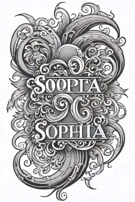 name sophia with storm background black and white tattoo tattoo design idea