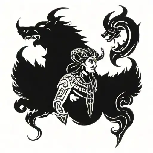 Loki god of cunning and deception Scandinavian mythology tattoo design idea