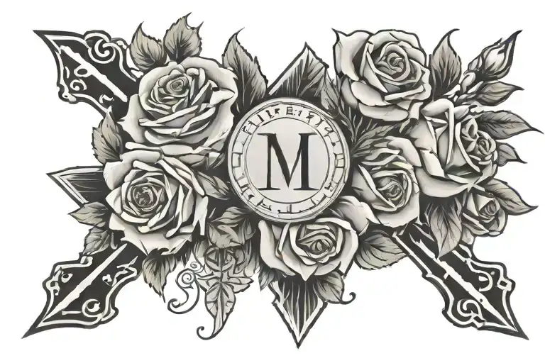 november 2, 2022 in roman numerals with  a cross and roses  tattoo design idea