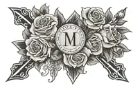 november 2, 2022 in roman numerals with  a cross and roses  tattoo design idea