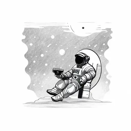 Astronaut floating in space playing a video game tattoo design idea