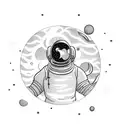 Astronaut floating in space playing a video game tattoo design idea
