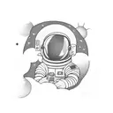 Astronaut floating in space playing a video game tattoo design idea