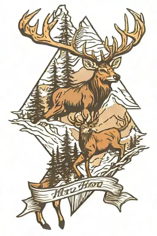 mt hood with buck deer ski archery tattoo design idea