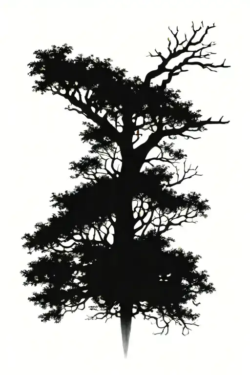 tree branching out with the sun at top with a cross tattoo design idea