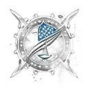 underwater shipwreck with a diver down flag and a usa flag on the ship, with dolphins and hammerhead sharks and a scuba  tattoo design idea