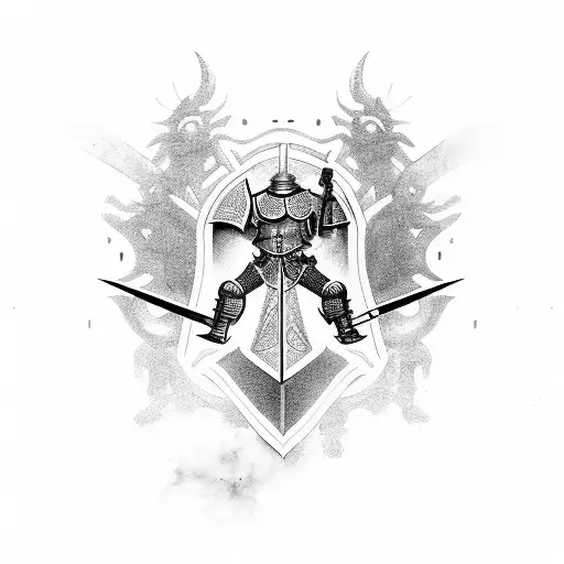 A tattoo design featuring a medieval knight in full armor wielding a futuristic laser gun tattoo design idea