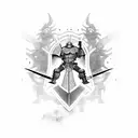 A tattoo design featuring a medieval knight in full armor wielding a futuristic laser gun tattoo design idea