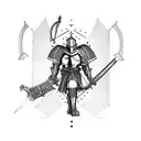 A tattoo design featuring a medieval knight in full armor wielding a futuristic laser gun tattoo design idea