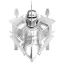 A tattoo design featuring a medieval knight in full armor wielding a futuristic laser gun tattoo design idea