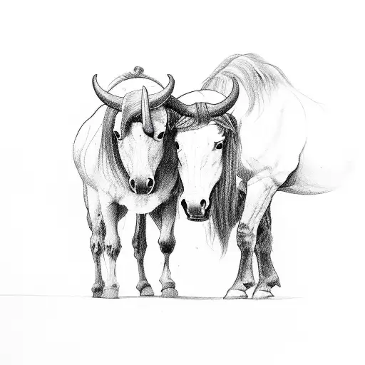 a horse and a buffalo touching heads with the words remember who you are  tattoo design idea