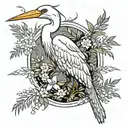 realistic egret surrounded by shrubs tattoo design idea