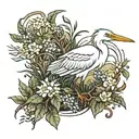 realistic egret surrounded by shrubs tattoo design idea