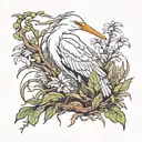 realistic egret surrounded by shrubs tattoo design idea