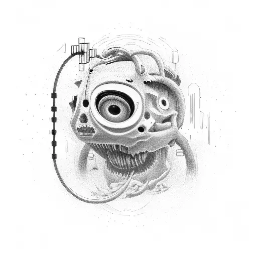 A data analyst trapped in a virtual reality horror game, surrounded by menacing creatures tattoo design idea