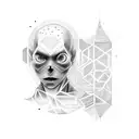 A data analyst character exploring a haunted data center tattoo design idea